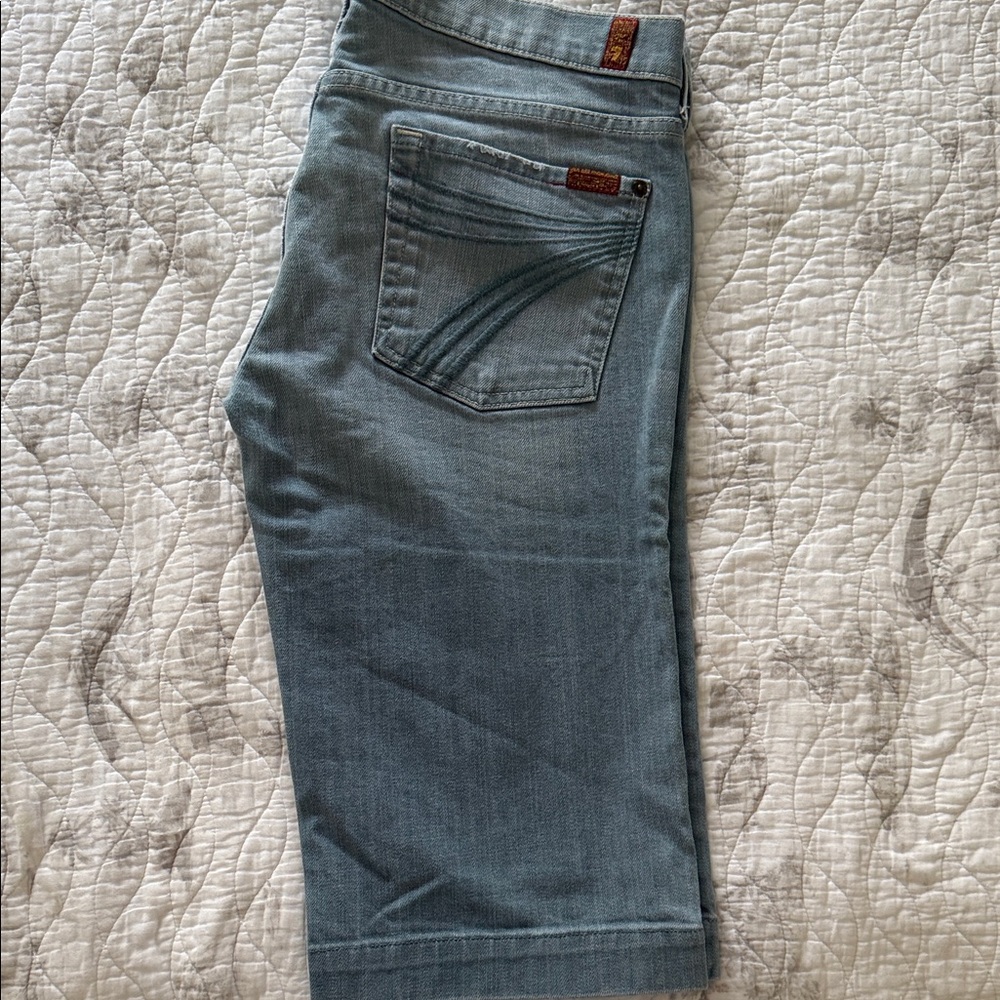 7 For All Mankind Light Blue Denim Bermuda Shorts